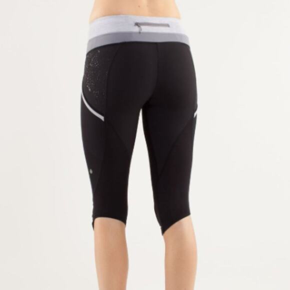 Lululemon Women's Black & Gray Stripe Run A Marathon Crop Leggings Size 6 - Picture 2 of 12
